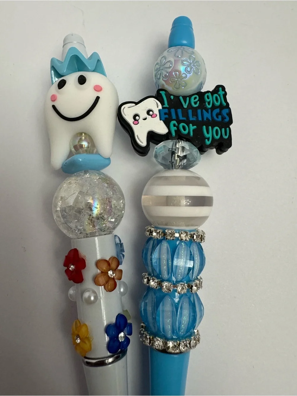 Blue and White Tooth Fairy Bead Pens - dental pens